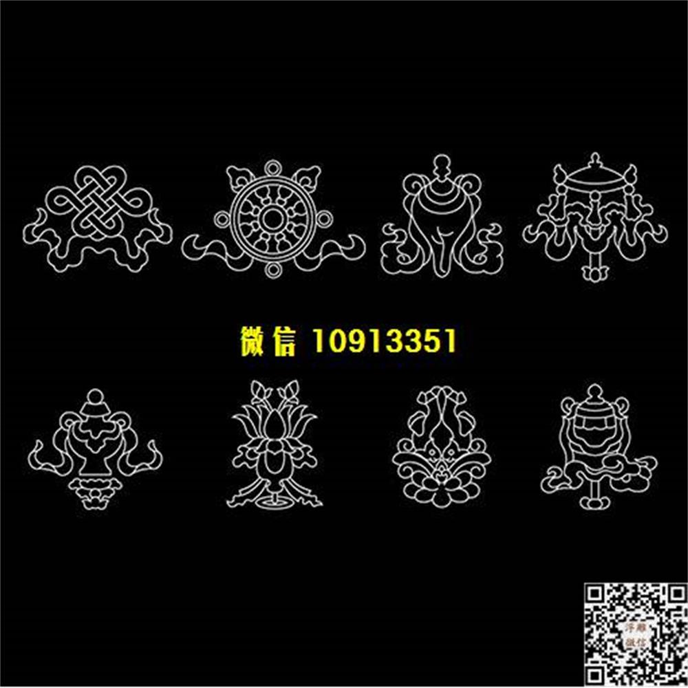 精雕图164八宝精雕图线雕图线条图单线铣底图_电脑雕刻plt文泰矢量图精雕图浮雕图